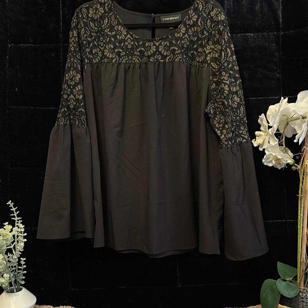 Lane Bryant Peasant Sleeve Blouse with Lace Detail